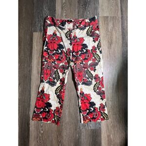 J.Crew City Fit Pants Women 8 Red Floral Paisley Excellent Stretch Cropped
